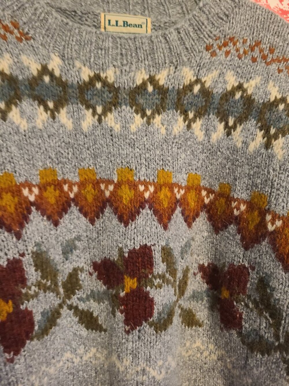 Vintage L. L. Bean Gray Coloful Fairy Isle Pullover Crew Neck Sweater Wool - Picture 6 of 11